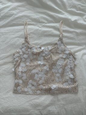 Cream and white Sequin Tank Top